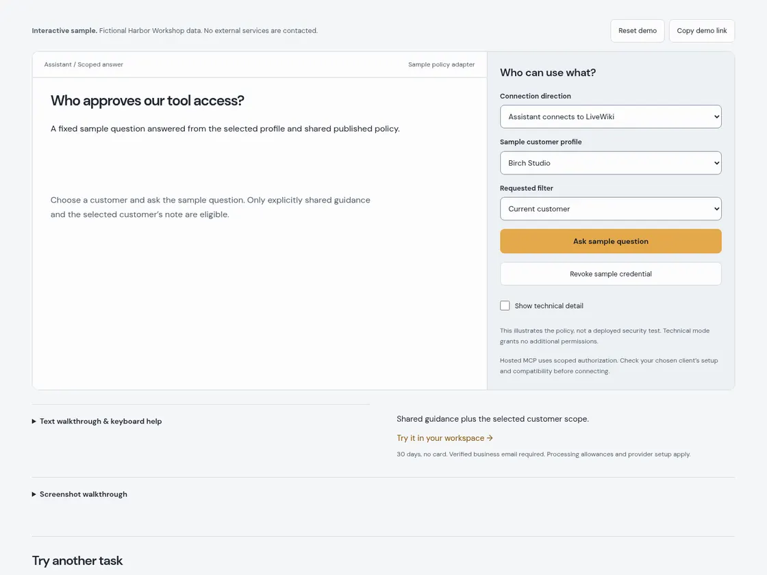Scoped MCP & apps: Starting sample and available controls
